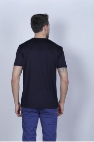 SHORT SLEEVE ROUND COLLAR VISCOSE T-SHIRT. NAVY BLUE