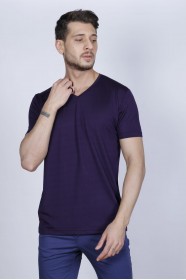 PURPLE COLOR SHORT SLEEVE ROUND NECK VISCOSE T-SHIRT