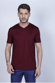 SHORT SLEEVE BIKE COLLAR VISCOSE T-SHIRT. BORDEAOUX