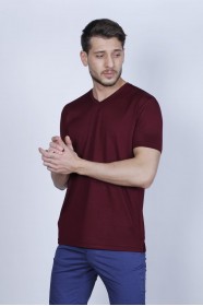 SHORT SLEEVE BIKE COLLAR VISCOSE T-SHIRT. BORDEAOUX