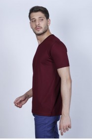 SHORT SLEEVE BIKE COLLAR VISCOSE T-SHIRT. BORDEAOUX