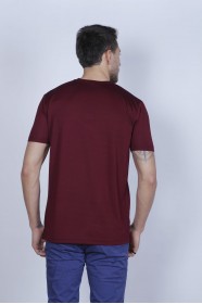 SHORT SLEEVE BIKE COLLAR VISCOSE T-SHIRT. BORDEAOUX