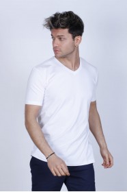 SHORT SLEEVE REGULAR-FIT V- NECK T-SHIRT WHITE