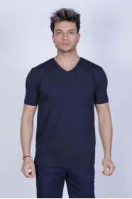 SHORT SLEEVE REGULAR-FIT V-NECK T-SHIRT. NAVYBLUE