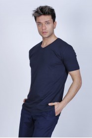 SHORT SLEEVE REGULAR-FIT V-NECK T-SHIRT. NAVYBLUE