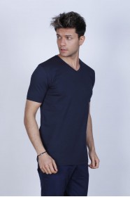 SHORT SLEEVE REGULAR-FIT V-NECK T-SHIRT. NAVYBLUE