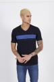 SHORT SLEEVE, REGULAR-FIT, V-NECK, PRINTED T-SHIRT. NAVY BLUE