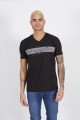 SHORT SLEEVE, REGULAR-FIT, V-NECK, PRINTED T-SHIRT. BLACK