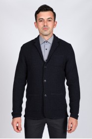 WOOL KNITTED JACKET WİTH BUTTON AND POCKETS NAVY BLUE