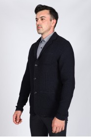 WOOL KNITTED JACKET WİTH BUTTON AND POCKETS NAVY BLUE