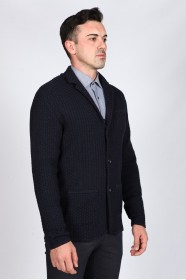 WOOL KNITTED JACKET WİTH BUTTON AND POCKETS NAVY BLUE