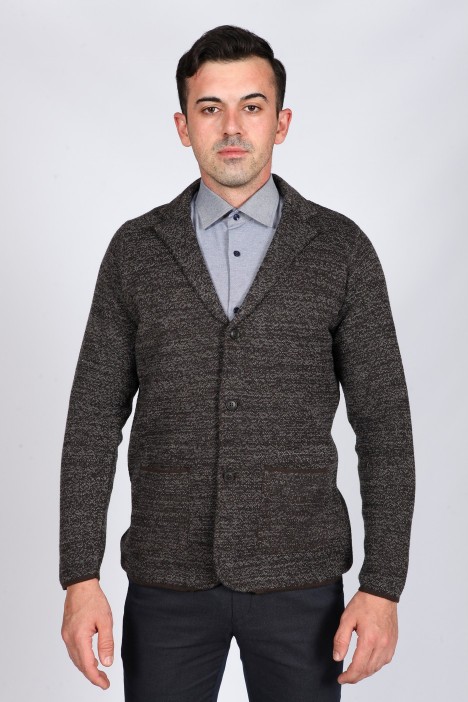 MELANGE BROWN WOOL JACKET WITH BUTTONS