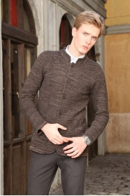 LıGHT BROWN COLOR STAND-UP COLLAR WOOL JACKET WİTH BUTTONS AND POCKETS