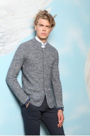 DARK GREY COLOR STAND-UP COLLAR WOOL JACKET WİTH BUTTONS AND POCKETS