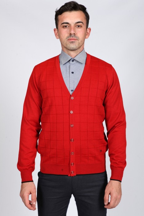 WOOL CARDIGAN WITH BUTTONS. RED