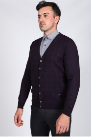 WOOL CARDIGAN WITH BUTTONS. DARK-PURPLE