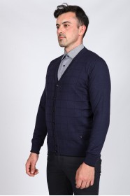 WOOL CARDIGAN WITH BUTTONS. MELANGE-DARK-SKYBLUE