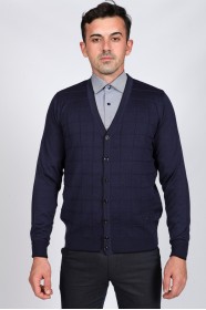 WOOL CARDIGAN WITH BUTTONS. MELANGE-DARK-SKYBLUE