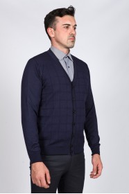 WOOL CARDIGAN WITH BUTTONS. MELANGE-DARK-SKYBLUE