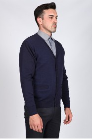 LIGHT NAVY BLUE WOOL CARDIGAN WITH POCKETS AND BUTTONS