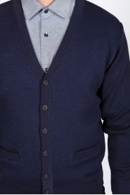 LIGHT NAVY BLUE WOOL CARDIGAN WITH POCKETS AND BUTTONS