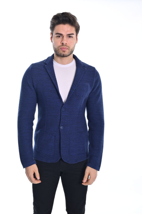 MELANGE LIGHT BLUE WOOL JACKET WITH BUTTONS