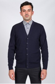 LIGHT NAVY BLUE WOOL CARDIGAN WITH POCKETS AND BUTTONS