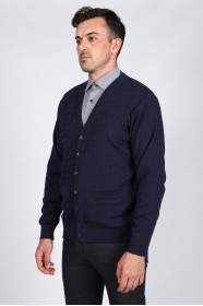 LIGHT NAVY BLUE WOOL CARDIGAN WITH POCKETS AND BUTTONS