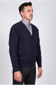LIGHT NAVY BLUE WOOL CARDIGAN WITH POCKETS AND BUTTONS