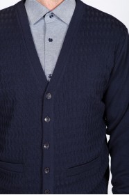 LIGHT NAVY BLUE WOOL CARDIGAN WITH POCKETS AND BUTTONS