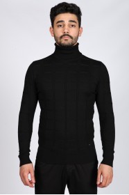 BLACK COLOR BASIC HIGH NECK SWEATER