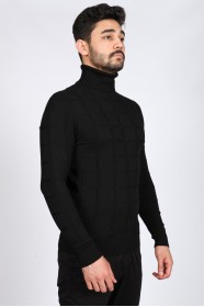 BLACK COLOR BASIC HIGH NECK SWEATER