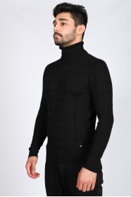 BLACK COLOR BASIC HIGH NECK SWEATER