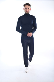 NAVY BLUE COLOR BASIC HIGH NECK SWEATER