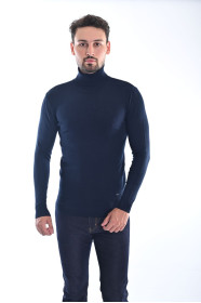NAVY BLUE COLOR BASIC HIGH NECK SWEATER