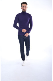 DARK PURPLE COLOR BASIC HIGH NECK SWEATER