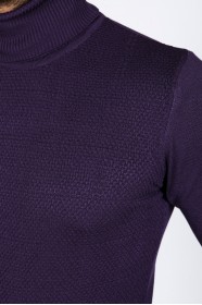 DARK PURPLE COLOR BASIC HIGH NECK SWEATER