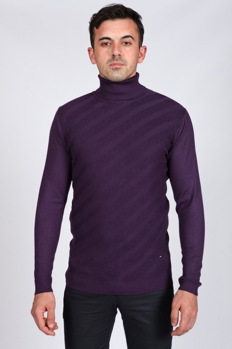 DARK PURPLE COLOR BASIC HIGH NECK SWEATER