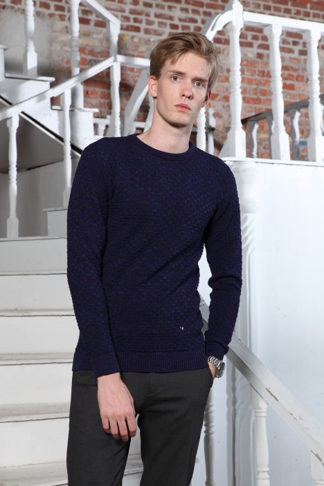 NAVY BLUE COLOR ROUND NECK WOOL BLEND SWEATER