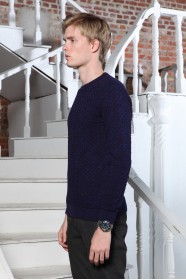 NAVY BLUE COLOR ROUND NECK WOOL BLEND SWEATER