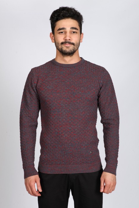 LIGHT CHERRY COLOR ROUND NECK WOOL BLEND SWEATER