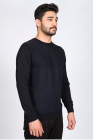 NAVY BLUE COLOR EMBOSSED TEXTURED WOOL SWEATER