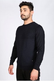 NAVY BLUE COLOR EMBOSSED TEXTURED WOOL SWEATER