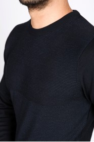 NAVY BLUE COLOR EMBOSSED TEXTURED WOOL SWEATER