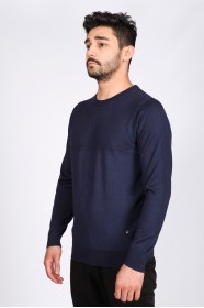 LIGHT DARK BLUE COLOR EMBOSSED TEXTURED WOOL SWEATER