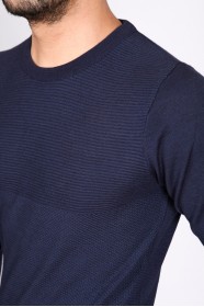 LIGHT DARK BLUE COLOR EMBOSSED TEXTURED WOOL SWEATER