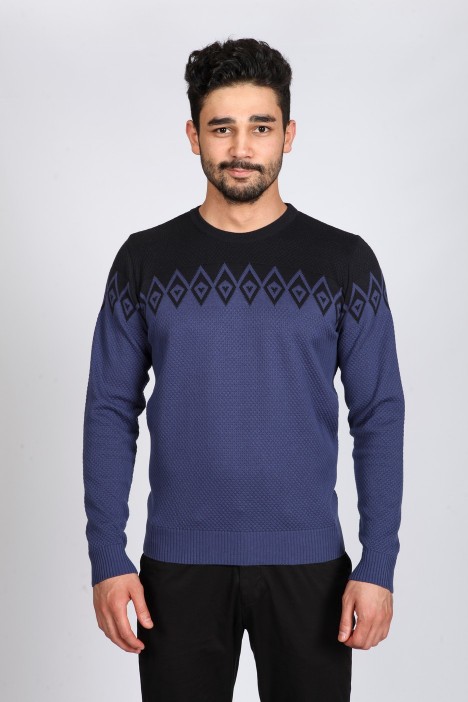 CREW- NECK COTTON SWEATHER. NAVY BLUE(2)