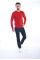 ROUND NECK WOOL SWEATER. BRICK-COLOR