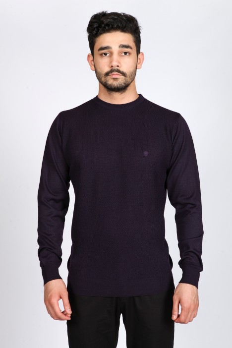 ROUND NECK WOOL SWEATER. DARK PURPLE  