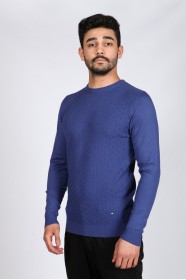 DARK SAX BLUE COLOR CREW- NECK SLİM-FİT WOOL SWEATHER